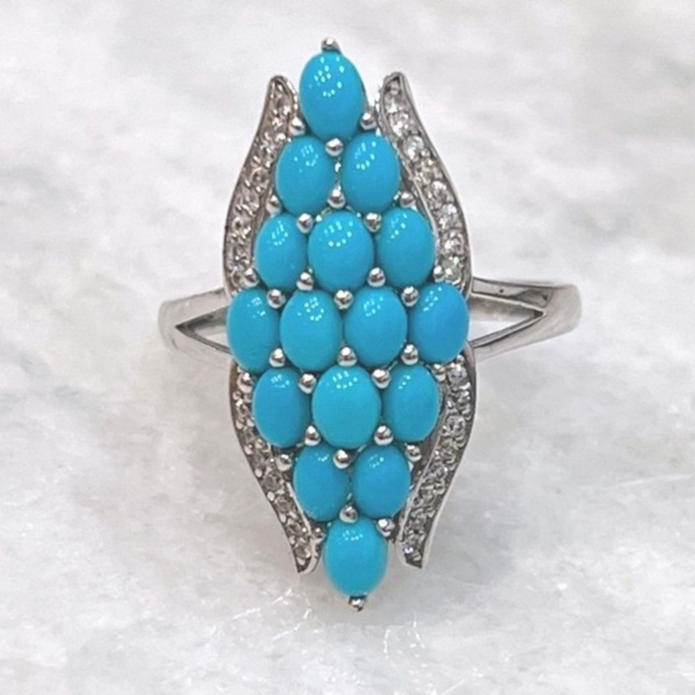 Arizona Sleeping Beauty White Zircon Sterling Silver Cluster Ring Sz 8